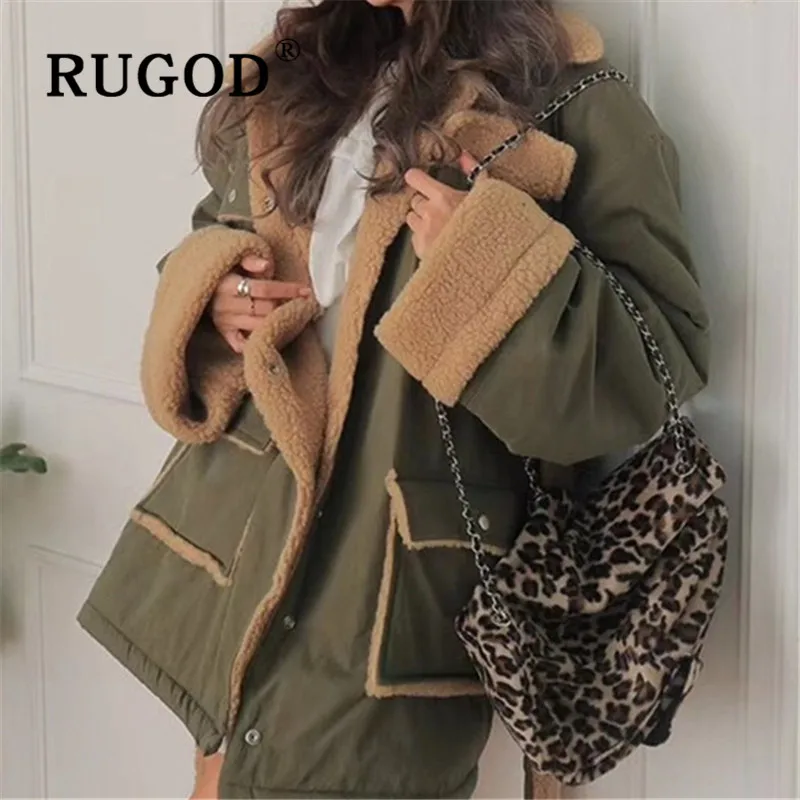 RUGOD, осень, зима, стиль, шикарный, винтажный, теплый, овечья шерсть, Тренч размера плюс, женский, корейский стиль, мода