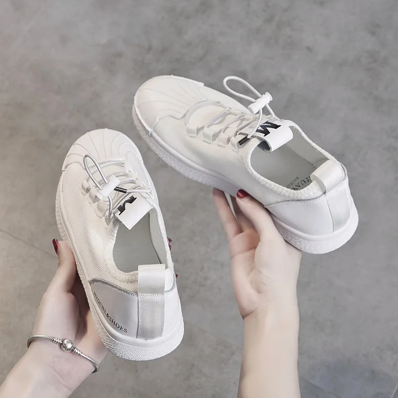 

2017 New Style Shoes Korean-style Simple Breathable Knitted Cowhide Shell Head Shoes Soft Bottom Flat WOMEN'S Casual Shoes Fashi