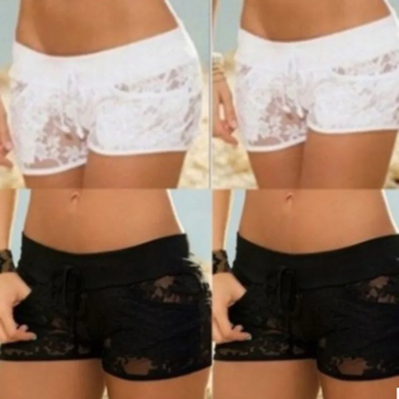 Новинка 2020 женские защитные короткие брюки прозрачные кружевные полые летние