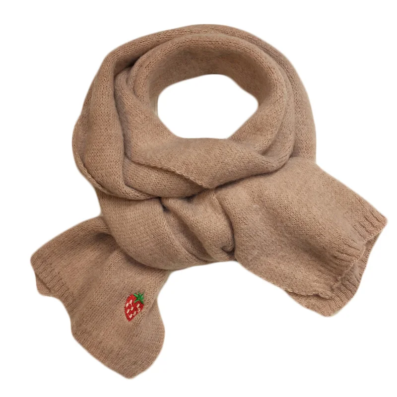 Детский шарф для мальчиков и девочек на осень и зиму, теплые длинные шарфы с фруктовой вышивкой, вязаный шарф с рисунком, теплая шаль - Цвет: pink