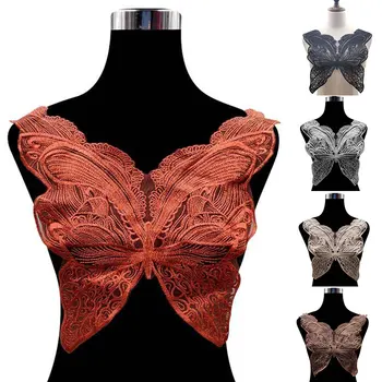 

High Quality Polyester Silk Butterfly Collar Lace Fabric Embroidery Brooch Mesh Collar Applique Neckline For Sewing Accessories