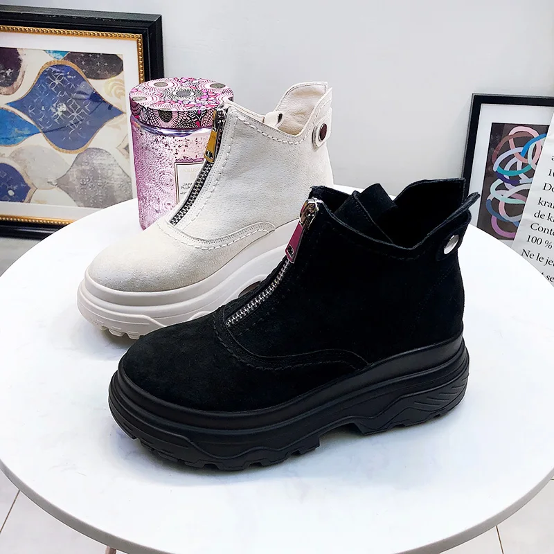 

Women's Platform Boots 2019 Spring Autumn Genuine Leather Ankle Boots For Woman High Heels Shoes Ladies Ankle Boot Platform Shoe