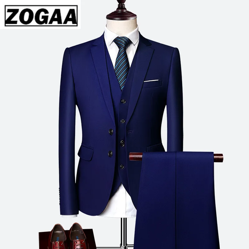 ZOGAA 2019 Male Wedding Dress Custom Made Groom Tuxedos Men's suits Tailor Suit Red Blazer Suits For Men 3 Pcs Jacket+Pants+Vest