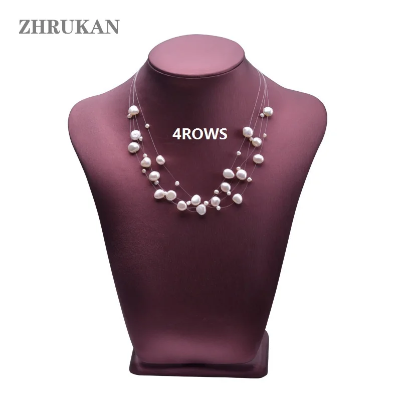 4ROWS White Pearl Натуральное жемчужное ожерелье настоящий пресноводный барочный жемчуг Простой стиль ручной работы сделай сам Свадебная вечеринка для женщин ювелирное изделие подарок - Цвет камня: 4ROWS White Pearl