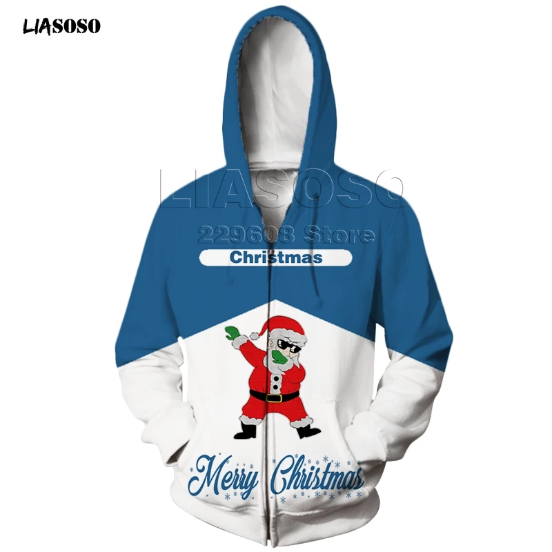 LIASOSO, новинка, Модный дизайн, модный для мужчин& wo, для рождества, большой размер, Ziphoodie, хип-хоп, Санта Клаус, интересный пуловер