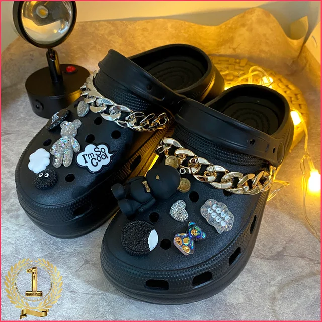 טרנדי מתכת שרשרת קרוק קסמי מעצב DIY איכות נעלי Decrtion קסמי עבור JIBB אנימה שרשרת כפכפים נשים ילדים בנות מתנות|Shoe Decortions|  