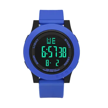 

Outdoor Sports Mens Electronic Watch Waterproof Blue Silicone Strap Luminous Digital LED Display Dial Military Watches Mens Gift