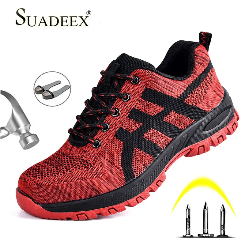 SUADEEX Work Shoes Men Safety Shoes Unisex Air Mesh Work Boots Men Sneakers Anti-smashing Steel Toe Footwear Safety Boots Male
