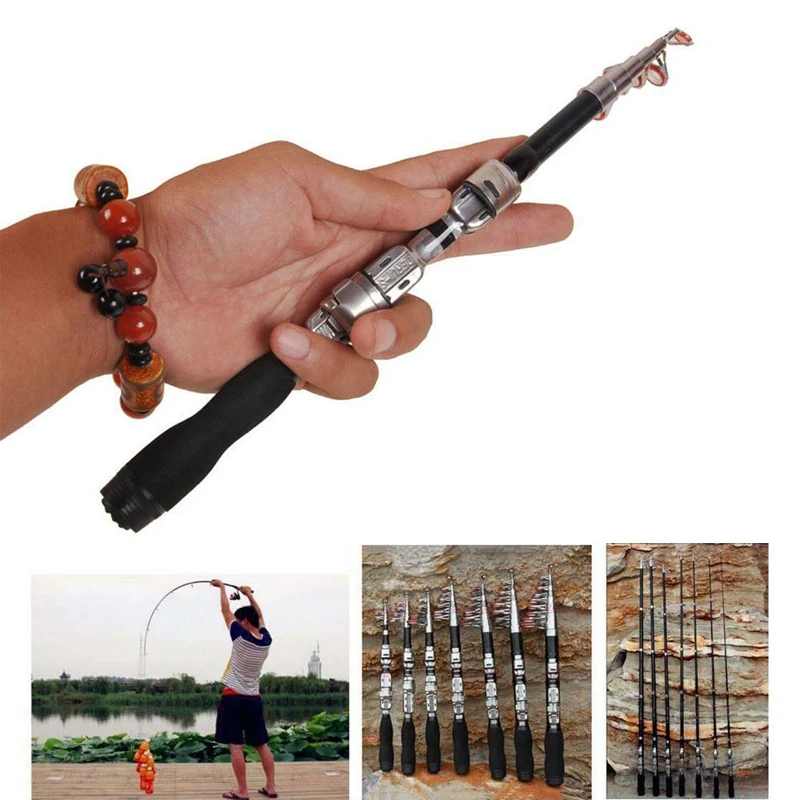 Carbon Fiber Telescopic Pocket Fishing Rod Travel Spinning Pole Mini Travel Ultra Light 1m-2.1m