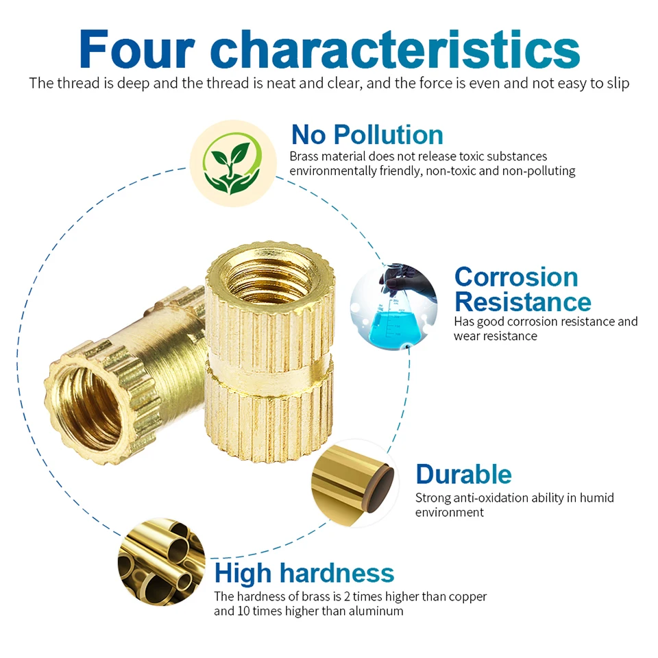 NINDEJIN 450/500pcs Brass Insert Nuts Set Female Thread Brass Molding Insert Knurled Nuts Assortment Double twill Embedded Nuts NINDEJIN 450/500pcs Brass Insert Nuts Set Female Thread Brass Molding Insert Knurled Nuts Assortment Double twill Embedded Nuts