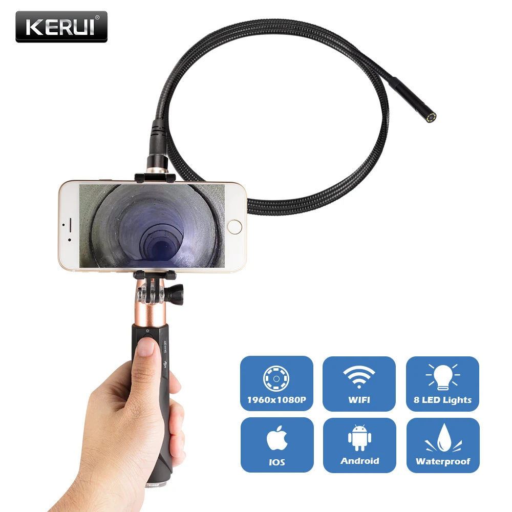 KERUI F110 Водонепроницаемый 1080P ручной WIFI1M 3 м кабель 8 мм эндоскоп