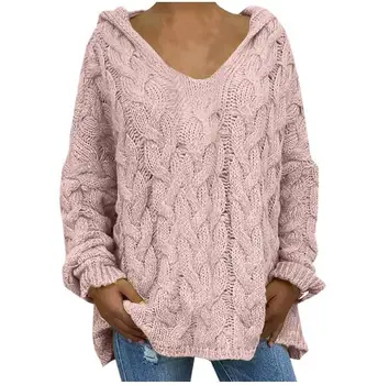 

Women Fashion Loose Solid Color Sweaters Hooded Long Sleeves Sweater Casual Leisure Outdoor Pullover Top