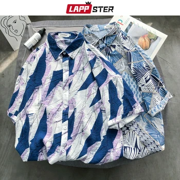 

LAPPSTER Men Flower Harajuku Hawaiian Shirts Short Sleeve 2020 Summer Mens Korean Fashions Blouses 15 Colors Button Up Shirt