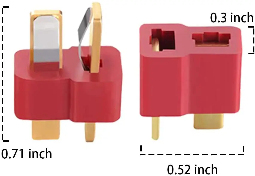 Paire de connecteurs Deans T Plug pour batterie RC LiPo, montrant le système de verrouillage.