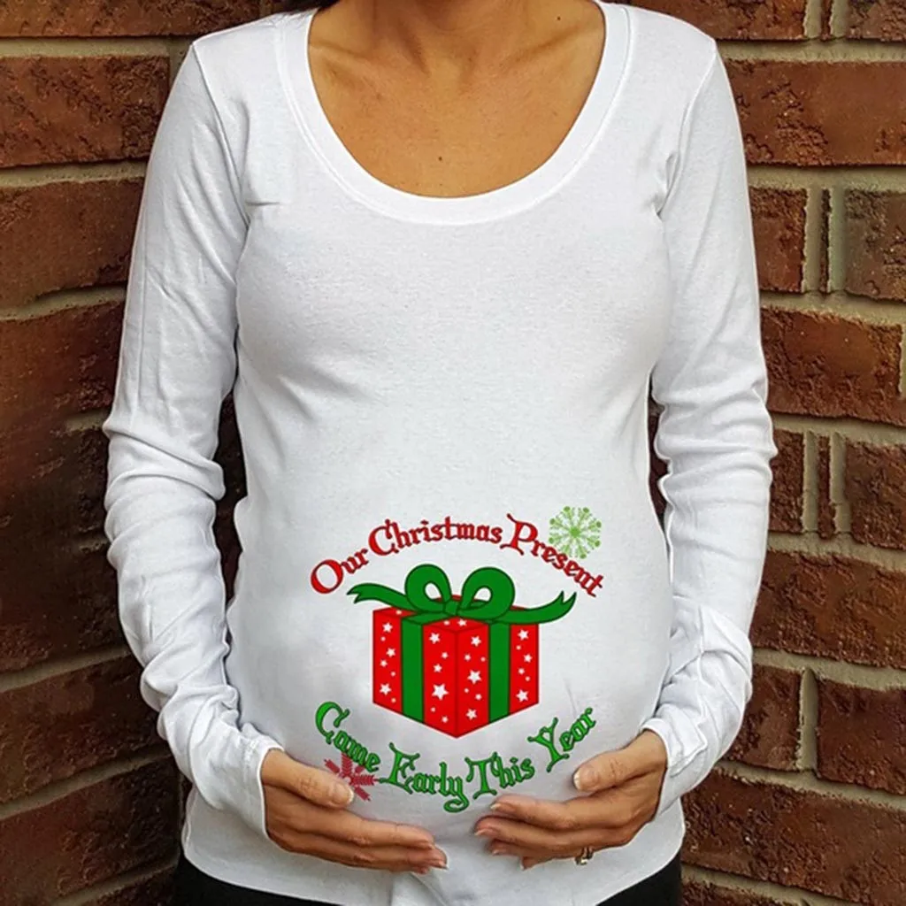 Рождественский подарок; женская одежда для беременных; Футболка для беременных с длинными рукавами и героями мультфильмов на год; топы; Embarazada; хлопковая блузка