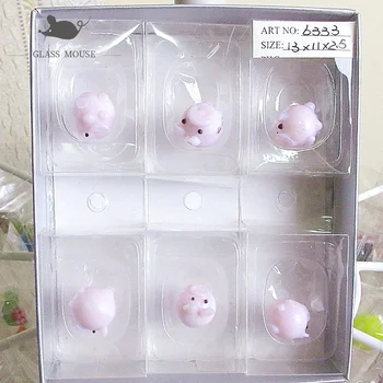 

6pcs New Decorative Figurines Miniature glass pig ornaments murano Style Home garden decor lovely handmade glass Animals statues