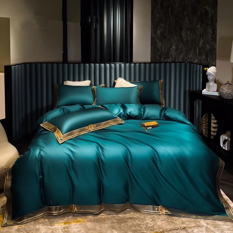 2021 Luxury 600tc 100 Cotton Button Bedding Set Embroidery Duvet Cover