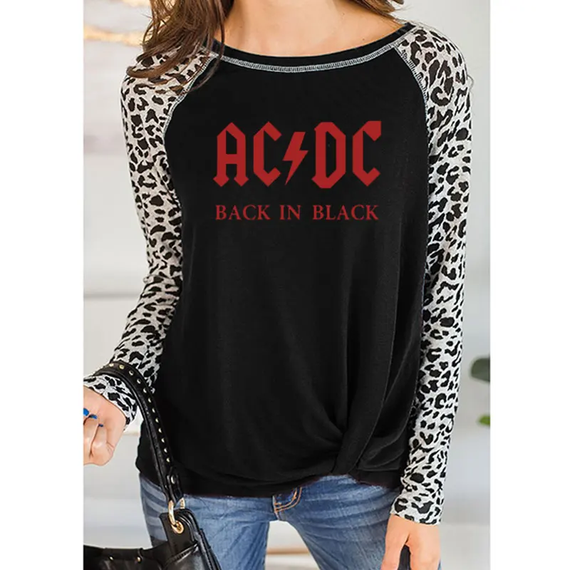 5 Группа acdc рок футболка женская ACDC с буквенным принтом футболки хип хоп Рэп музыка осень леопард длинный рукав тонкий круглый вырез - Цвет: 5