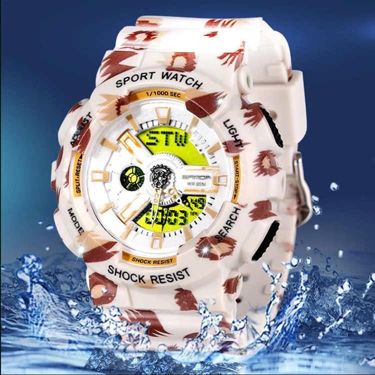 

SANDA Sanda Watch New Style Leopord Pattern Cool Dual Display Cold Light Electronic Waterproof Shock-resistant Sports Women's Wa