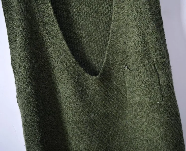 Осень, Женский вязаный свитер, жилеты, Женский Свободный Повседневный пуловер с v-образным вырезом без рукавов