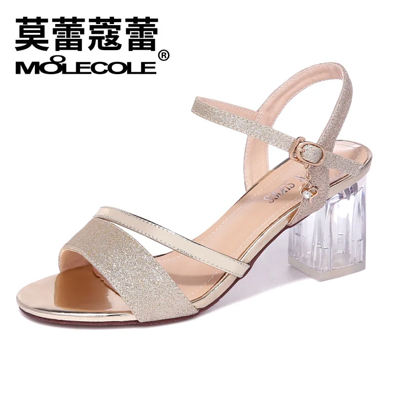 

Moolecole 2019 Summer New Style Korean-style Chunky-Heel Sandals Comfortable Straight-line Buckle Versatile Open Toe WOMEN'S Sho