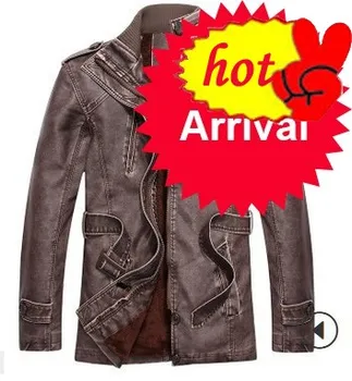 

fashion warm casual Winter thicken jackets vintage wash leather Mens top coats PU leather male cashmere moto Outerwear