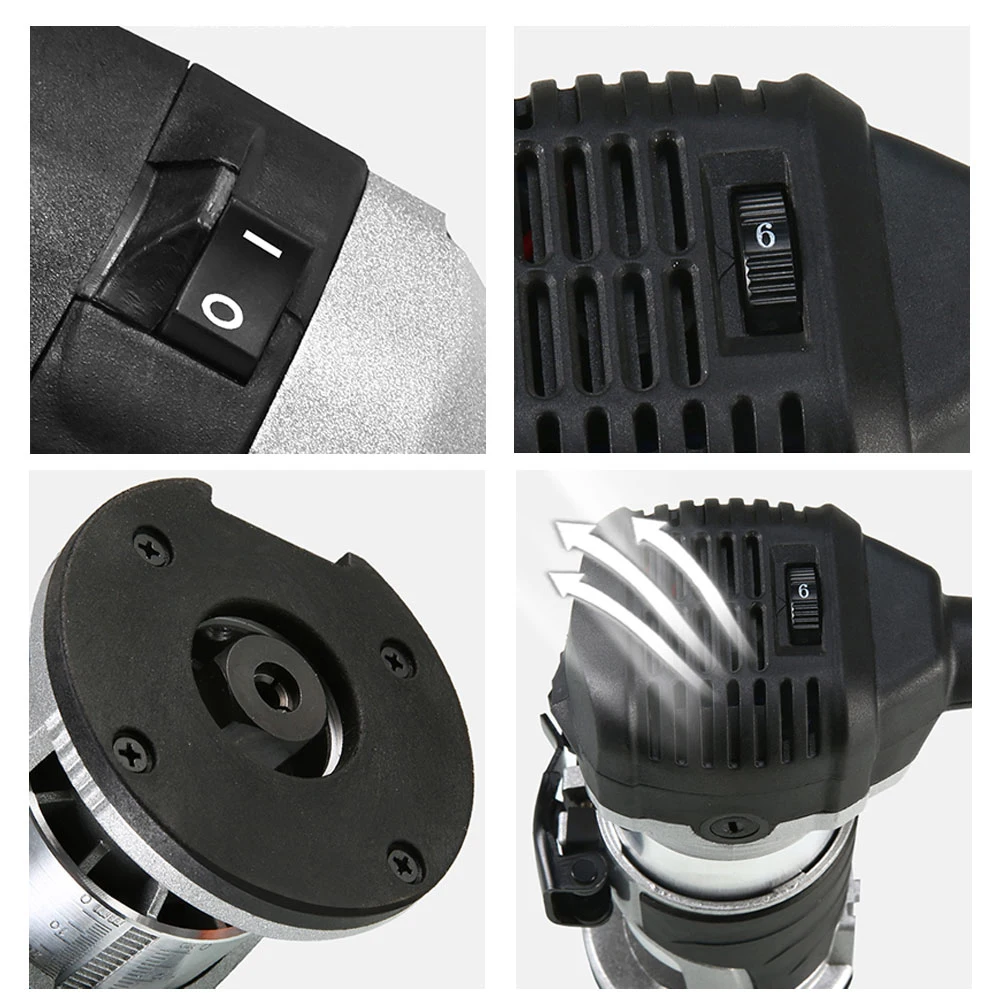 NEW 2000W Woodworking Engraving Slotting Trimming Hand Carving Machine 1/4 8 mm 6 Speeds Wood Electric Hand Trimmer Wood Router