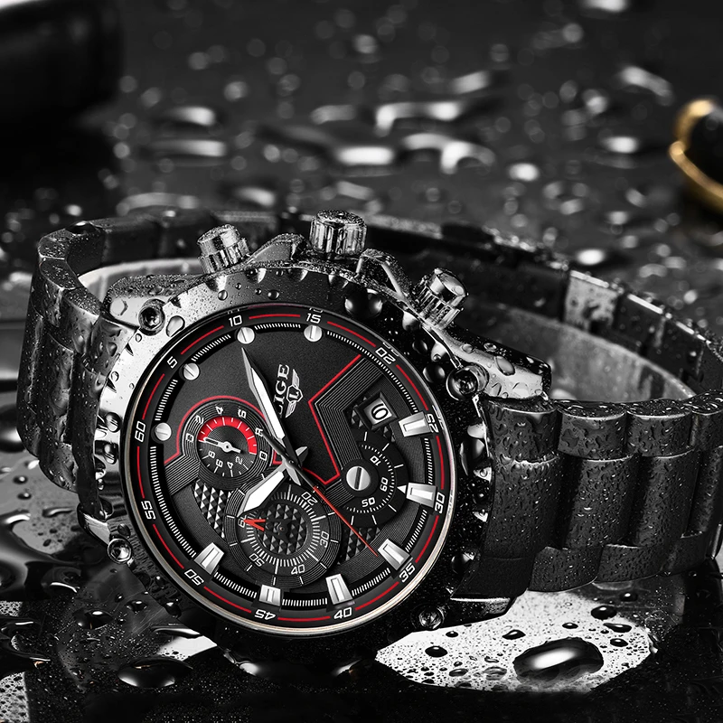Lige New Men Watches Top Luxury Brand Fashion Sport Waterproof Chronograph Male Stainless Steel Wri-3