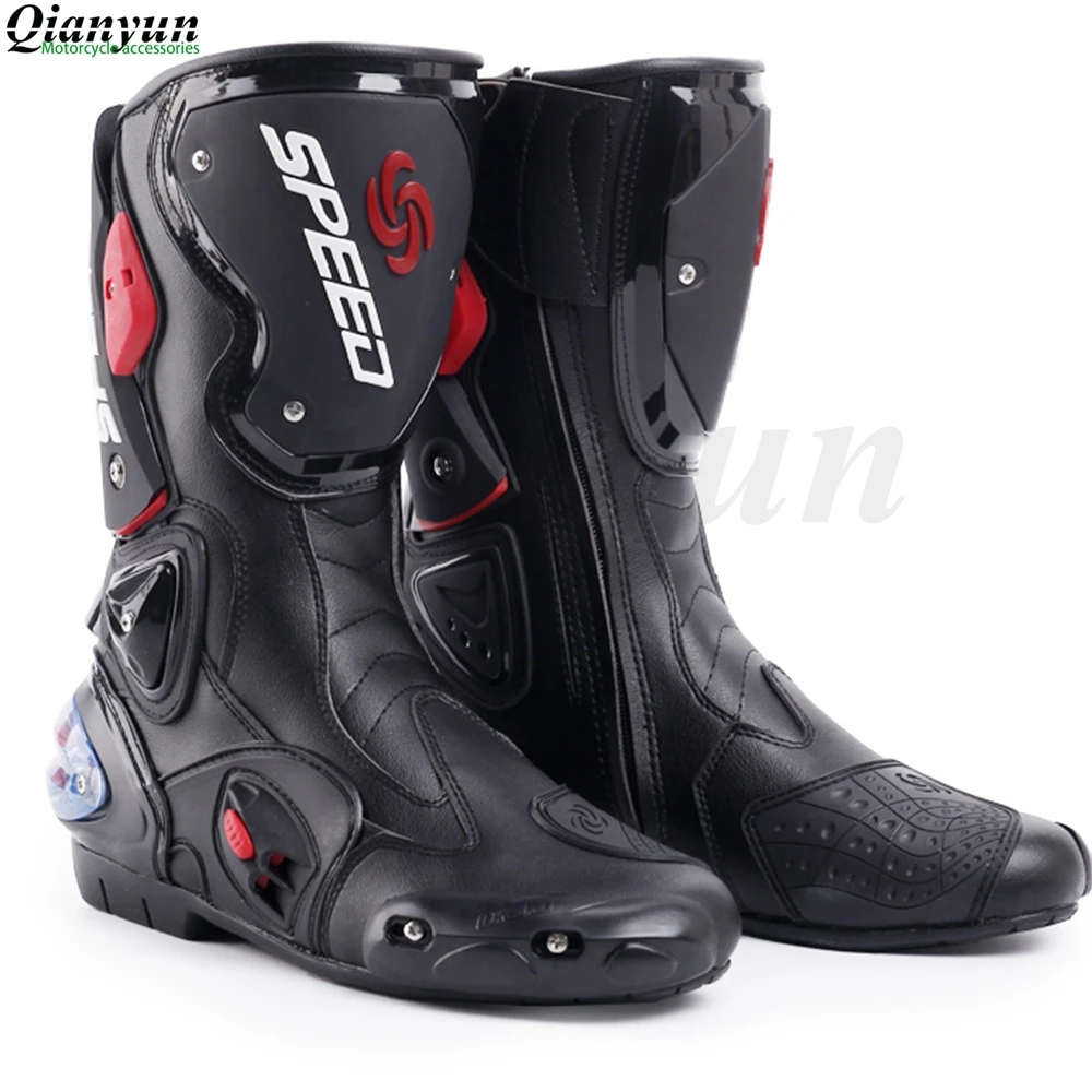 Moto rcycle Boot водонепроницаемая обувь скоростные Байкеры moto R moto rcyle acing moto cross кожаная обувь moto cross Racing Boots - Цвет: Черный