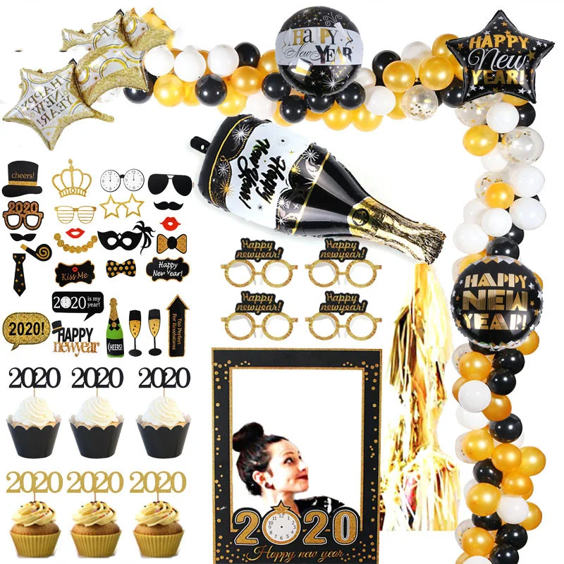 

2020 New Year Eve Photo Booth Props Paper Photo Frame Glasses Props Xmas Party Decoration Happy New Year Party Photography Decor