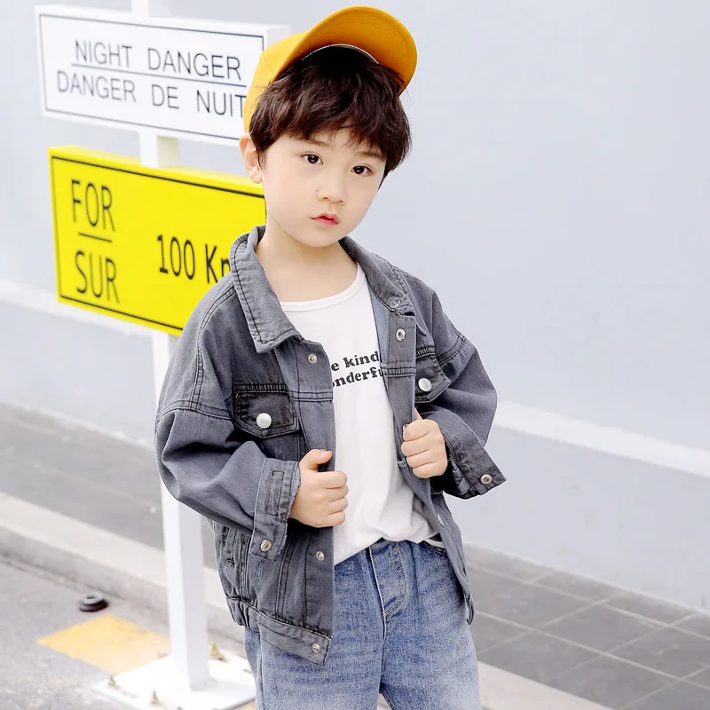 2019 детская джинсовая куртка джинсовое пальто для мальчиков Модный Повседневный
