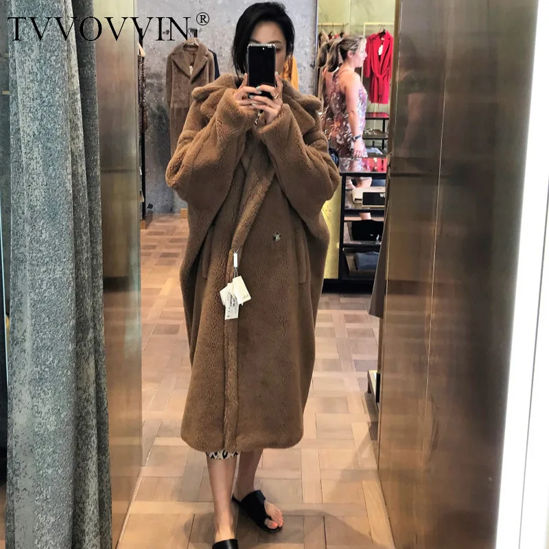 TVVOVVIN, зимнее легкое шерстяное Свободное пальто из овечьей шерсти, женское длинное теплое пуховое пальто, тонкое, ZX343