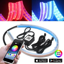 2pcs Car APP LED DRL Strip Daytime Running Light Sequential Runs Scan Daylight Multi Color With Turn Signal Lights For Headlight