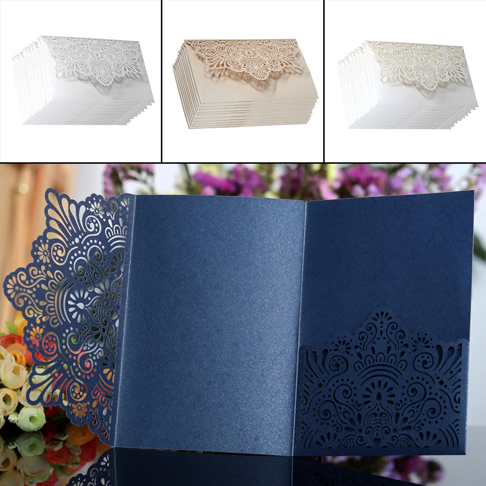 10pcs Wedding Invitation Laser Cut Card Personalized Romantic Party Floral Lace 
