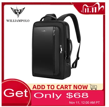 

WILLIAMPOLO Men Laptop Backpack Expandable Business Anti-Theft Backpacking Travel Waterproof USB Charging Chool Bags Office Bag