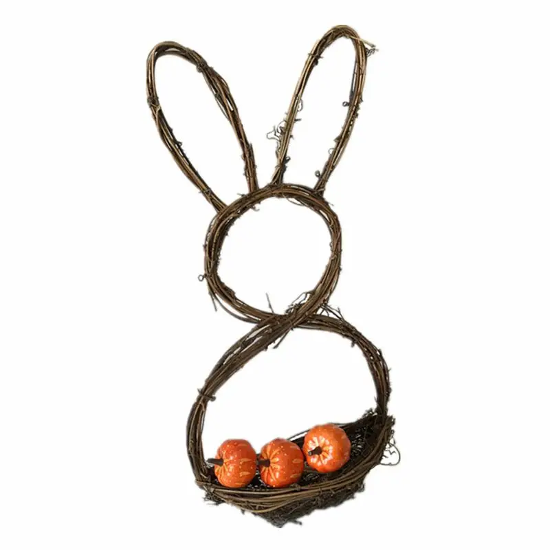 

DIY Rattan Bunny Rabbit Flower Basket Hanging Ornament Easter Decor Photo Props
