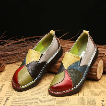

Women Slip On Loafer PU Leather Ladies Sewing Patchwork Fashion Casual Flat Shoes Woman Platform Female Light Comfort Shoes 2020