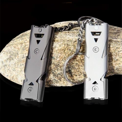 Outdoor Survival Whistle High Decibel Double Pipe Whistle Stainless Steel Keychain Cheerleading Emergency Multifunction Tools