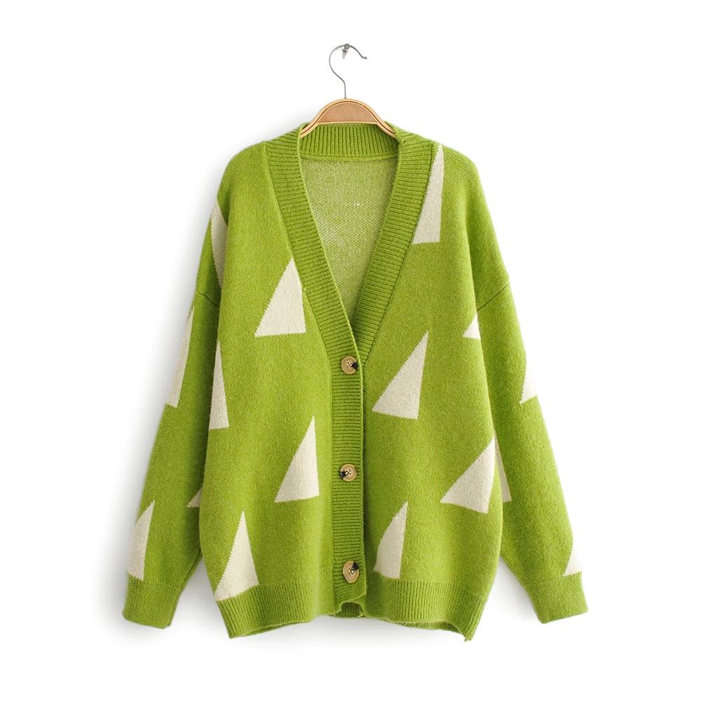 OMCHION Invierno Mujer Winter Clothes V Neck Triangle Korean Sweater Cardigan Women Casual Thick Knitted Cardigans LP216 - Цвет: Green