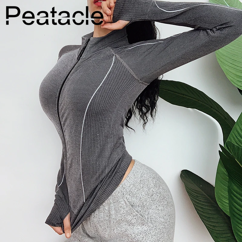 Peatacle, топ для йоги, Спортивная рубашка, рубашка с длинным рукавом, на молнии, верхняя одежда, топы для тренировок, для женщин, для фитнеса, бега, тренажерного зала, одежда для тренировок