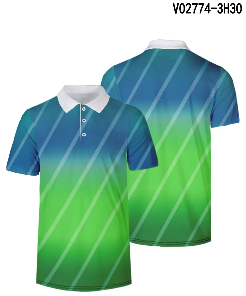 V02774 WAMNI Twill градиентная Молодежная 3D рубашка поло модная мужская синяя Зеленая Спортивная сухая тонкая дышащая Свободная рубашка поло с отложным воротником - Цвет: V02774