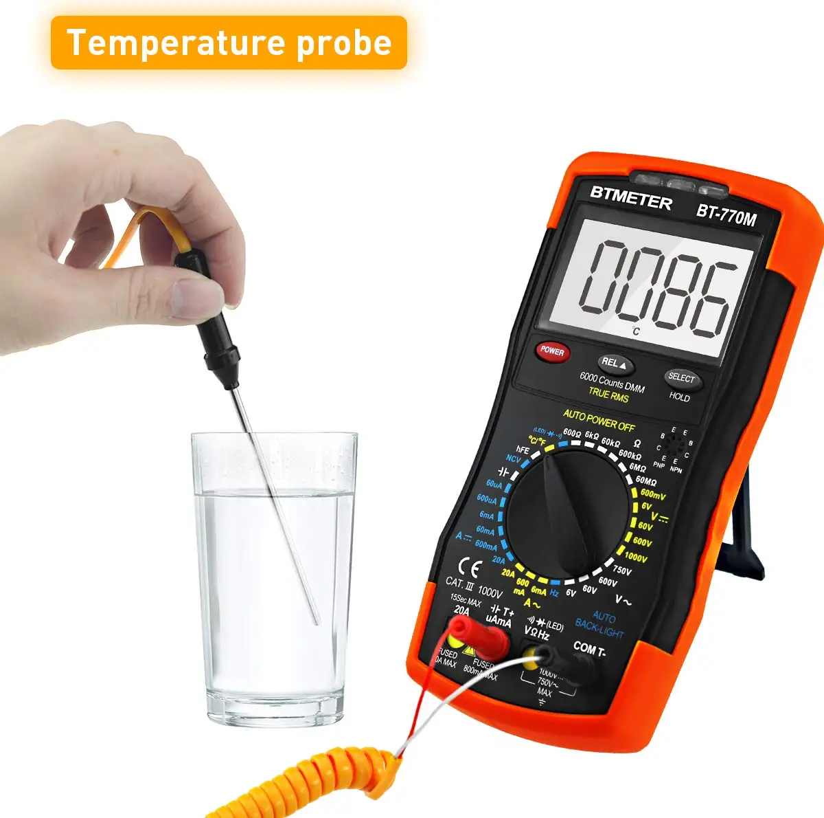 BT-770M Digital Multimeter TRMS 6000 Counts Auto/Manual Tester for AC/DC Volt/Amp, Ohm Capacitance Frequency Continuity NCV 3