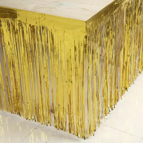 Shiny Tassel Fringe Table Skirt Foil Tinsel Tulle Tutu Tableware Baby Shower Party Wedding Decoration 274 x 74CM