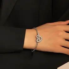 European and American Style Bracelet, Zircon Inlaid Heart-shaped Buckle Bracelet, Fashion Design, High-end Atmosphere Bracelet