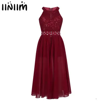 

Girls Sleeveless Holographic Clothes Formal Ballroom Dance Competition Dresses Rhinestone Maxi Length Chiffon Costume Dancewear