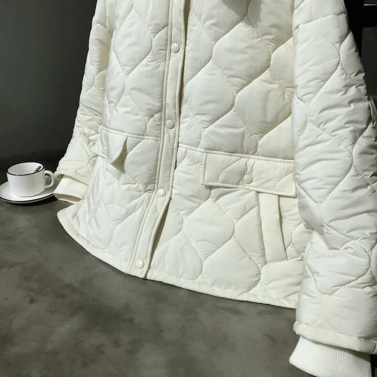 Mooirue autumn Winter jacket coat female Small Cotton-padded Loose Short Diamond Lattice Ins Cotton solid color coat