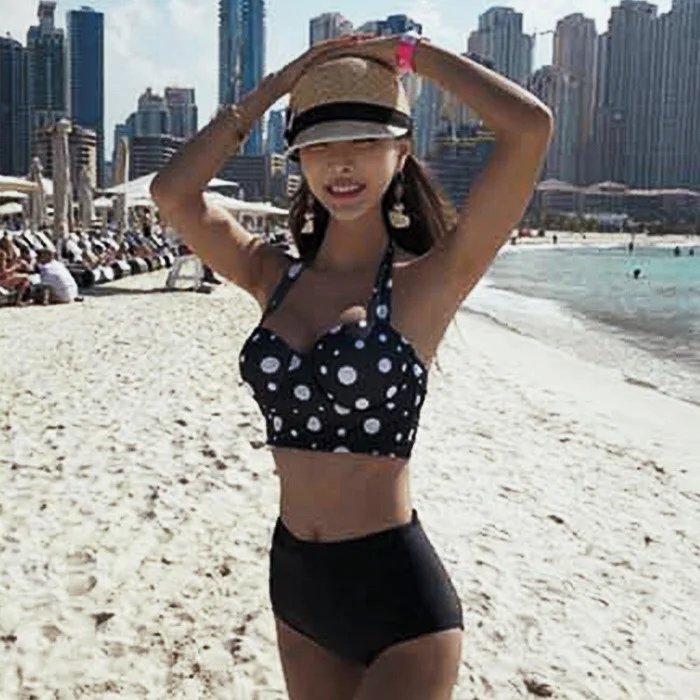 

Bikini Small Bust Gathering-Slimming Swimwear Bikini gao yao shi Retro Large Bust South Korea Two-piece Swimsuits Women's
