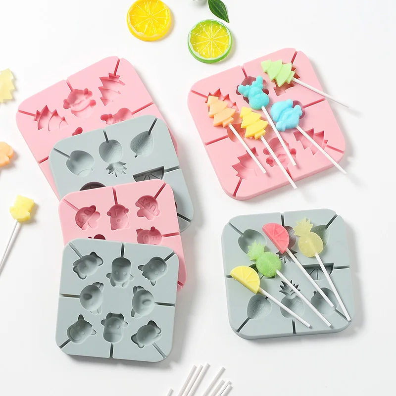 

Christmas Tree Elk Lollipop Silicone Mold Fruit Animal Cartoon Home DIY Children's QQ Candy Chocolate Fudge Mold Cake decoration