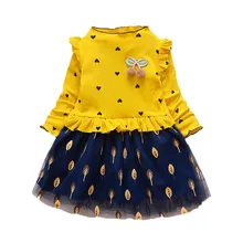 Зимнее плотное платье для новорожденных девочек весеннее милое шифоновое платье с длинными рукавами и оборками для детей от 18 месяцев до 7 лет