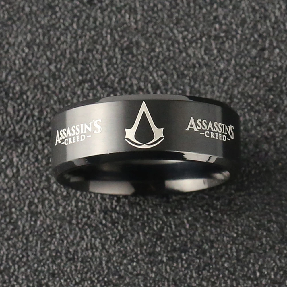 Assassins Creed Ring Altair Ezio Connor Desmond Black Logo Fashion Titanium Steel Movie Game Jewelry Cosplay Men Women Wholesale